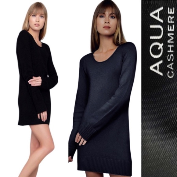 Aqua Cashmere Black Long Sleeve Sweater 